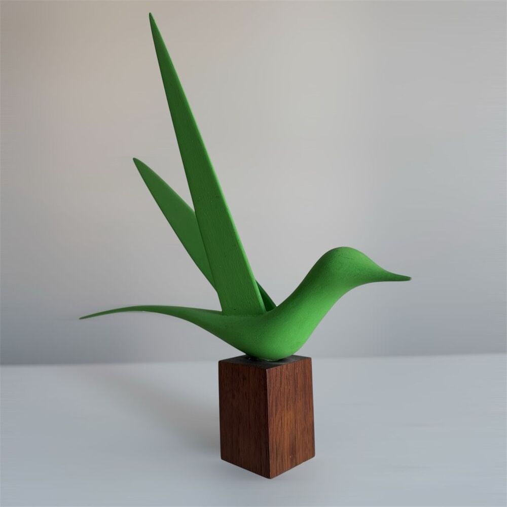 MCM Carved Green Bird Signed By Quebec Canadian Artist Maurice Cotnoir Rare - Picture 6 of 7